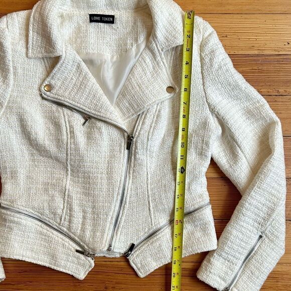 Love Token Tweed Moto Jacket in Ivory. Size M. - Picture 9 of 13